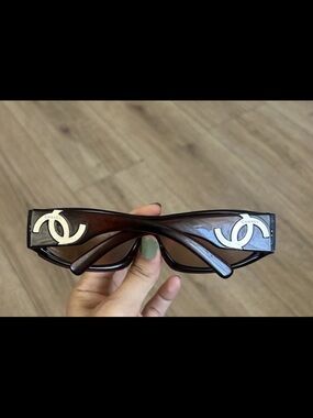 Rare CHANEL Brown Rectangular Sunglasses with Silver CC Logos